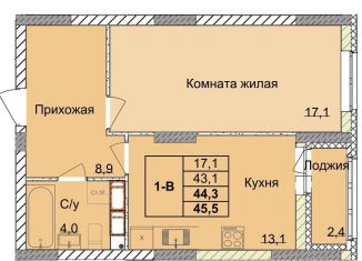 Продам однокомнатную квартиру, 44.3 м2, Нижний Новгород, метро Московская, 1-я Оранжерейная улица, 16
