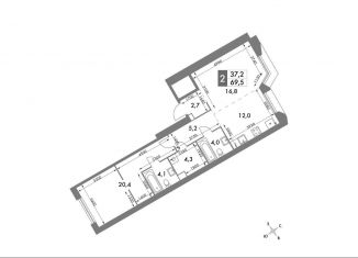 Продается двухкомнатная квартира, 69.5 м2, Москва, ЖК Архитектор