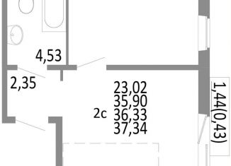 2-комнатная квартира на продажу, 36.3 м2, Челябинск