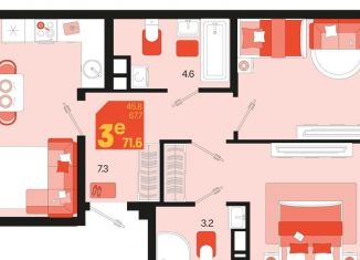 Продажа трехкомнатной квартиры, 71.6 м2, Краснодар