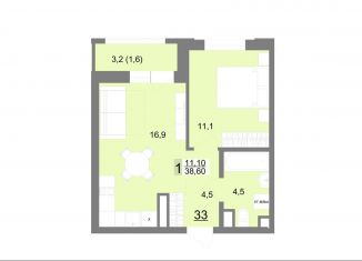 Продается 1-комнатная квартира, 38.6 м2, Екатеринбург, ЖК Новый ВИЗ