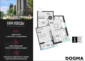 Продажа 2-комнатной квартиры, 56.2 м2, Краснодар