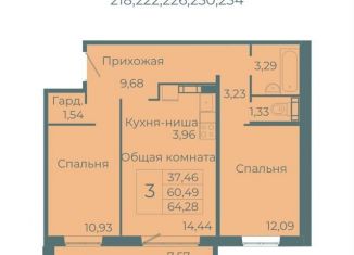 Продается трехкомнатная квартира, 64.3 м2, Кемерово