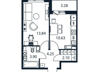 Продаю 1-комнатную квартиру, 36.4 м2, Мурино