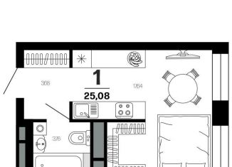 1-комнатная квартира на продажу, 25.1 м2, Рязань