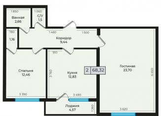 2-комнатная квартира на продажу, 68.3 м2, Невинномысск