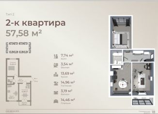 Продается 2-комнатная квартира, 58.1 м2, Махачкала, Ленинский район, Сетевая улица, 3А