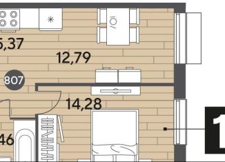 Продам 1-комнатную квартиру, 42.1 м2, Пушкино