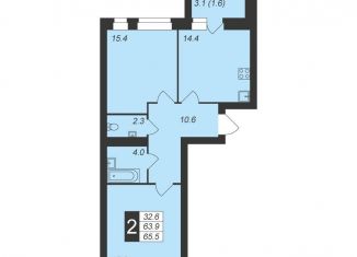 Продается двухкомнатная квартира, 65.5 м2, Чебоксары, Стартовая улица, поз3.9