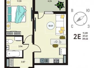 Продам однокомнатную квартиру, 39.5 м2, Липецк