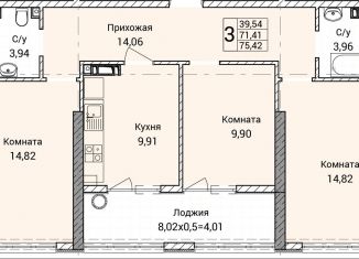 Продается 3-комнатная квартира, 75.4 м2, Севастополь, улица Братьев Манганари, 30к2