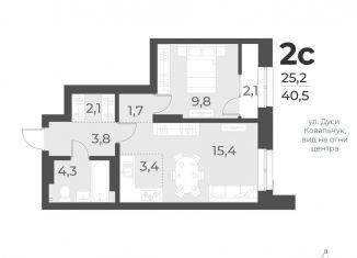 Продам двухкомнатную квартиру, 40.5 м2, Новосибирск, жилой комплекс Русское солнце, 2, метро Гагаринская