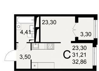 1-комнатная квартира на продажу, 32.9 м2, Тула