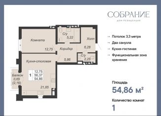 Продается 1-комнатная квартира, 54.9 м2, Ростов-на-Дону, Социалистическая улица, 118