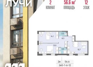 Продается двухкомнатная квартира, 56.6 м2, Москва, район Солнцево