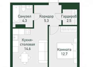 1-ком. квартира на продажу, 40.6 м2, Челябинская область, Спортивная улица