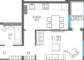 1-комнатная квартира на продажу, 37 м2, поселок городского типа Массандра, Южнобережное шоссе, 2А