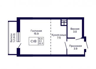 Продаю квартиру студию, 32.3 м2, Новосибирск, метро Площадь Маркса, улица Бородина, 54