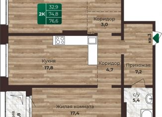 Продаю двухкомнатную квартиру, 76.6 м2, Алтайский край