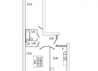 2-комнатная квартира на продажу, 66.3 м2, Смоленская область, Юбилейная улица, 17