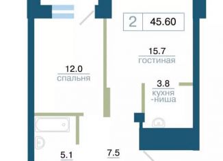Продам 2-комнатную квартиру, 45.6 м2, Красноярск, Железнодорожный район