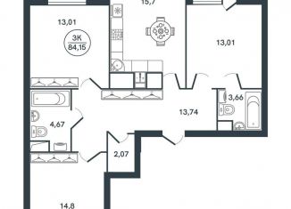 3-ком. квартира на продажу, 84.2 м2, Тверь, ЖК Иллидиум-2