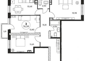 Продаю 3-комнатную квартиру, 76 м2, Ростов-на-Дону, Ашхабадский переулок, 2/46, ЖК Ленина, 46