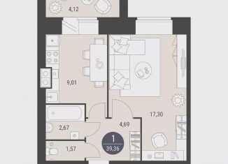 Продам 1-ком. квартиру, 39.4 м2, Йошкар-Ола, микрорайон Фестивальный