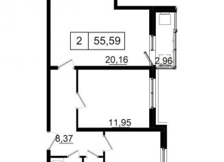 2-комнатная квартира на продажу, 55.6 м2, деревня Янино-2