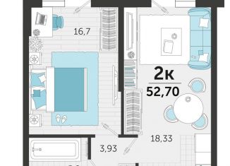 Двухкомнатная квартира на продажу, 52.7 м2, Краснодар, ЖК Стрижи, улица Автолюбителей, 1Г