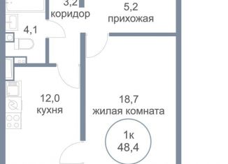 1-комнатная квартира на продажу, 48.4 м2, деревня Голубое, Парковый бульвар, 2к3