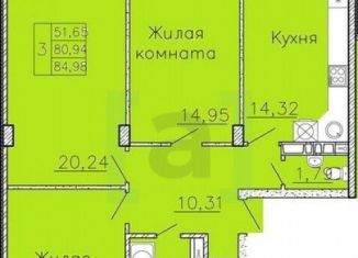 Продается трехкомнатная квартира, 85 м2, Краснодар, улица имени Валерия Гассия, 2, ЖК Авиатор