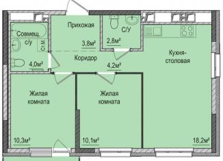 2-комнатная квартира на продажу, 53.4 м2, Ижевск, Зелёная улица, 60к1, ЖК Тринити