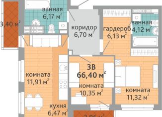 Продам 3-ком. квартиру, 66.4 м2, Екатеринбург, метро Геологическая