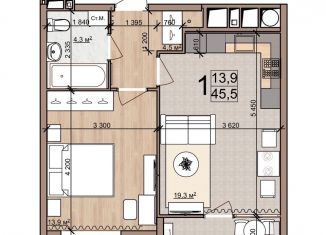 Продам 1-комнатную квартиру, 45.5 м2, Рязань, ЖК Еврокласс