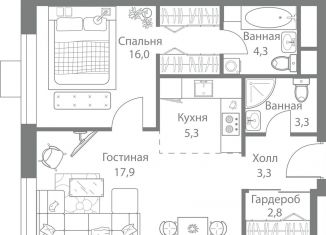 Продам 2-комнатную квартиру, 52.9 м2, Москва, метро Молодёжная