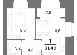 Продаю 1-комнатную квартиру, 31.4 м2, Рязанская область