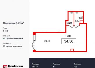 Продам помещение свободного назначения, 34.5 м2, Санкт-Петербург, проспект Ветеранов, 200
