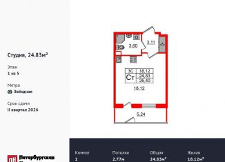 Продажа квартиры студии, 24.8 м2, Санкт-Петербург, муниципальный округ Пулковский Меридиан