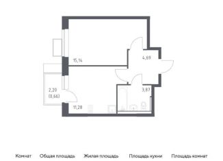 1-комнатная квартира на продажу, 35.6 м2, деревня Мисайлово