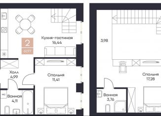Продам 2-комнатную квартиру, 62 м2, село Поляны