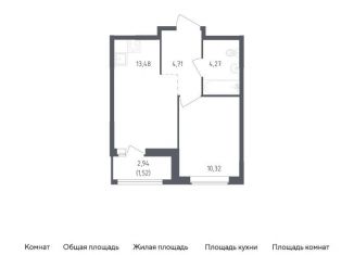 1-комнатная квартира на продажу, 34.3 м2, деревня Новосаратовка