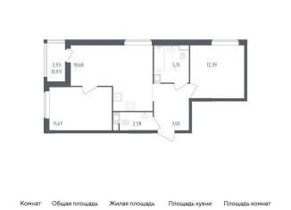 Продам 2-комнатную квартиру, 58.4 м2, деревня Новосаратовка