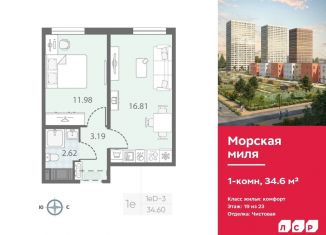 Продам 1-комнатную квартиру, 34.6 м2, Санкт-Петербург