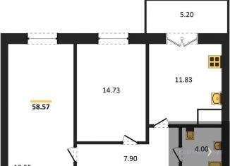 Продам 2-ком. квартиру, 58.6 м2, Воронеж, Левобережный район, Цимлянская улица, 10В