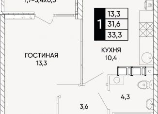 Продаю однокомнатную квартиру, 33.3 м2, Ростов-на-Дону