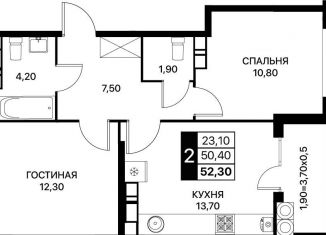 Продается двухкомнатная квартира, 52.3 м2, Ростов-на-Дону, Первомайский район