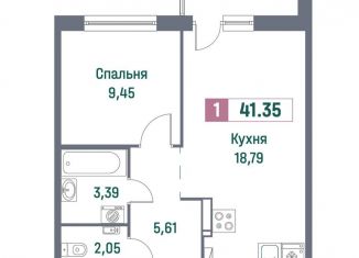 Однокомнатная квартира на продажу, 41.4 м2, Мурино