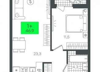 Продается однокомнатная квартира, 46.9 м2, Тюменская область, улица Николая Глебова, 10