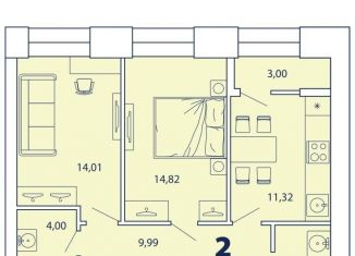 Продается 2-комнатная квартира, 60.3 м2, Рязань, Московский район